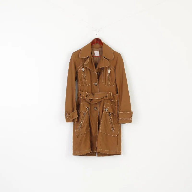 Nolita North Little Italy Women 42 S Coat Brown Cotton Trench Belted Multi Pocket Top