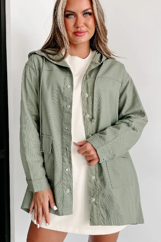 Oregon Coast Drawstring Hood Utility Jacket (Dusty Olive)