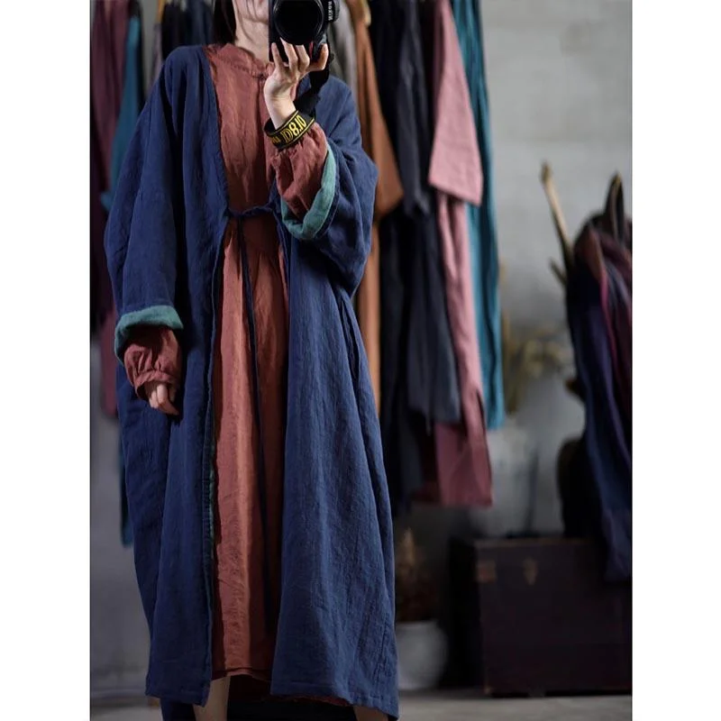 Plus Size Loose Retro Ethnic Cotton Linen Long Coat