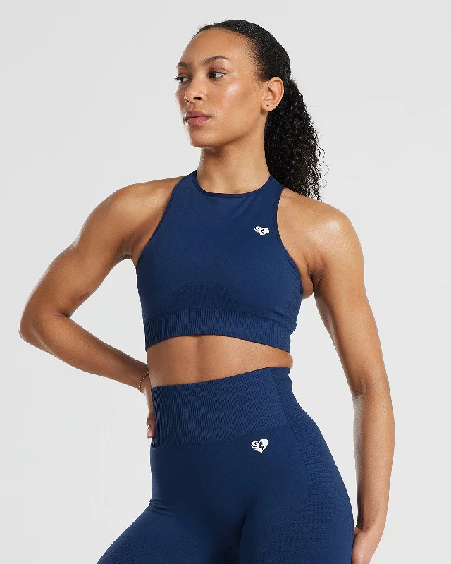 Power Seamless High Neck Bra | Sapphire Blue