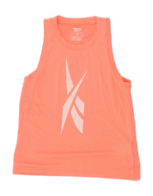 REEBOK Womens Graphic Vest Top UK 8/10 Small Orange Polyester