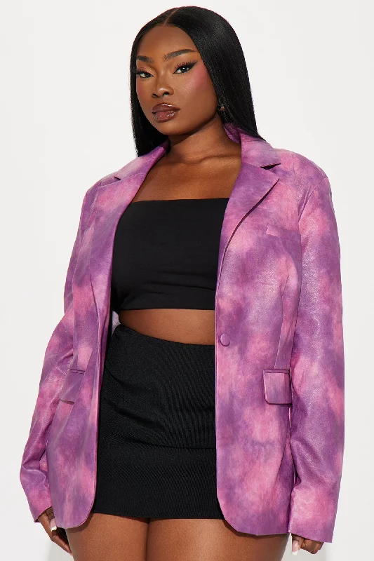 Serene Faux Leather Blazer - Pink/combo