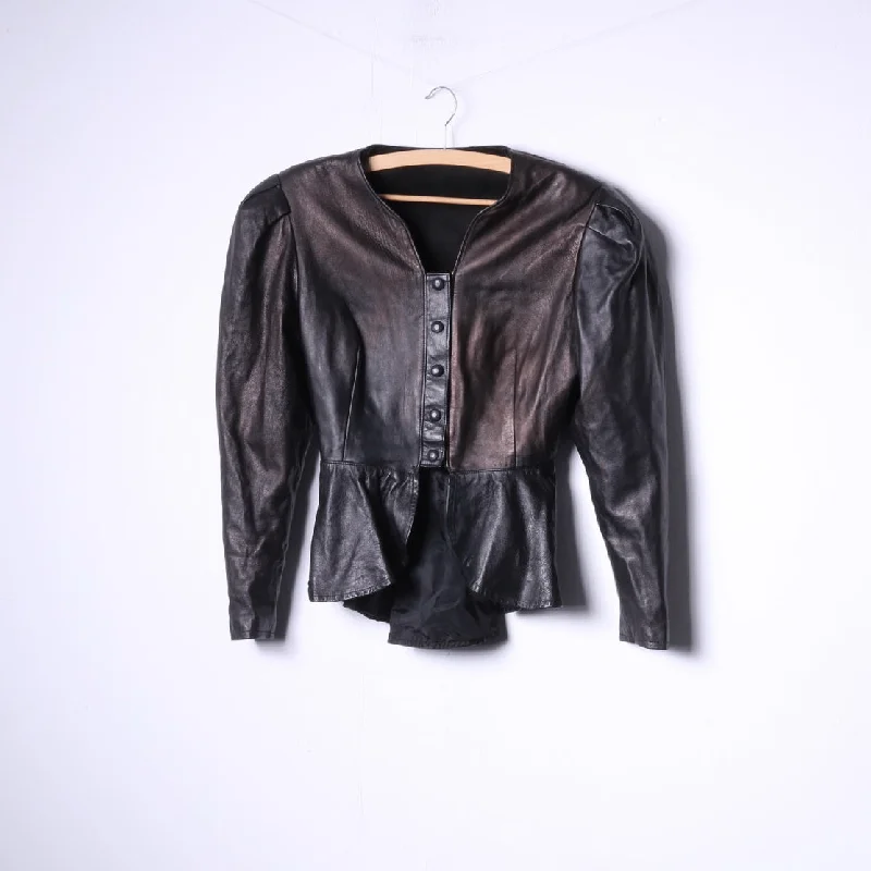 Star Collection Women 38 S Jacket Black Gold Leather Snaps Lace Shoulder Pads Top