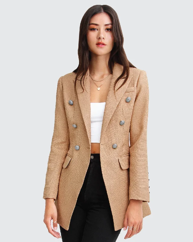 Princess Polina Textured Weave Blazer - Camel