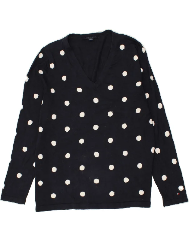 TOMMY HILFIGER Womens Top Long Sleeve UK 16 Large Navy Blue Polka Dot