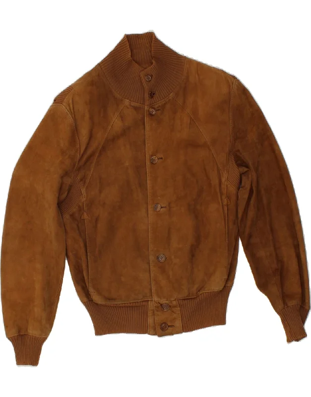 VINTAGE Womens Suede Bomber Jacket IT 50 XL Brown Leather