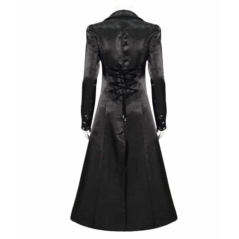 Women's Gothic Turn-down Collar Strappy Long Coat with Skull Breastpin