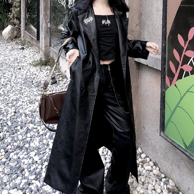 Women's Punk Faux Leather Long Coat