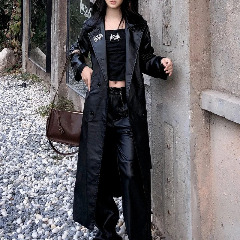 Women's Punk Faux Leather Long Coat