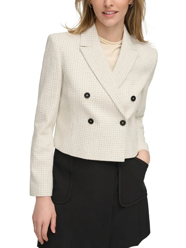 Womens Tweed Cropped Double-Breasted Blazer