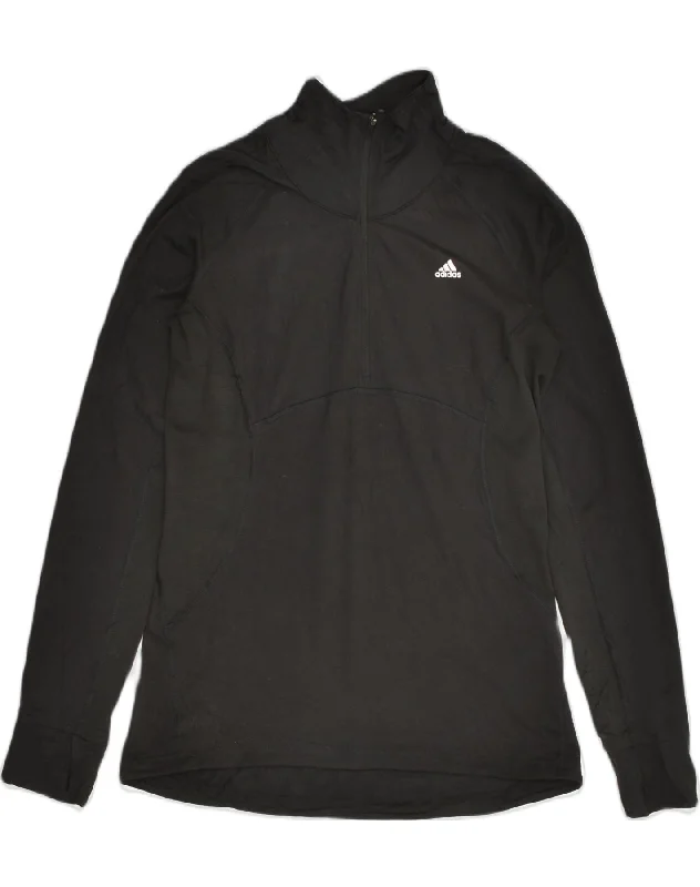 ADIDAS Womens Zip Neck Pullover Tracksuit Top UK 12-14 Medium Black