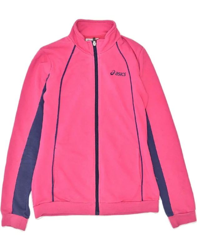 ASICS Womens Tracksuit Top Jacket UK 12 Medium Pink Cotton