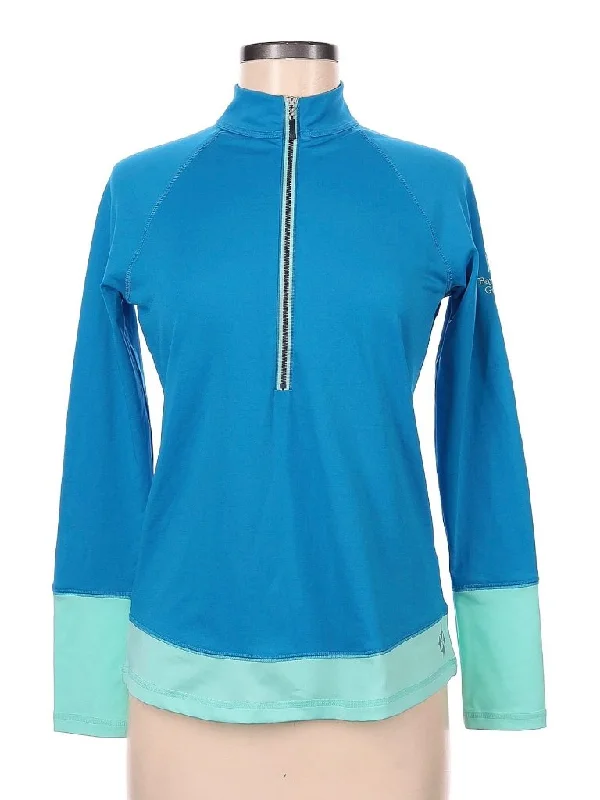 Jofit Women's Blue Half Zip Mock Pullover w/ Sleeve Logo Size S MSP$96