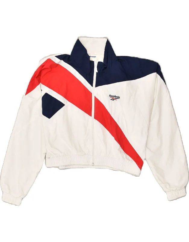 REEBOK Womens Tracksuit Top Jacket UK 6 XS White Colourblock Polyester