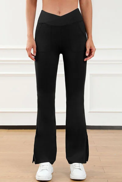 Wide Waistband Slit Bootcut Active Pants