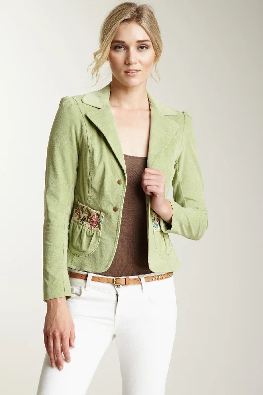 Embroidered Stretch Velveteen Blazer - Jade