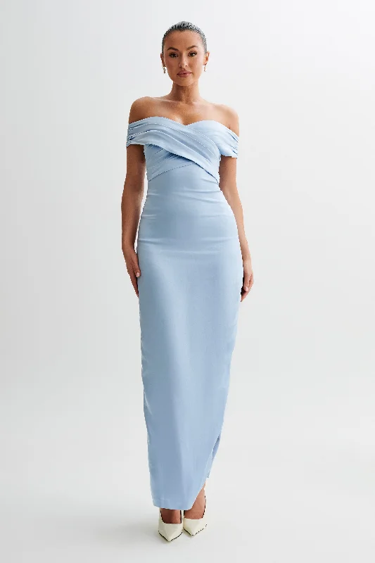 Harley Off Shoulder Satin Maxi Dress - Cornflower Blue