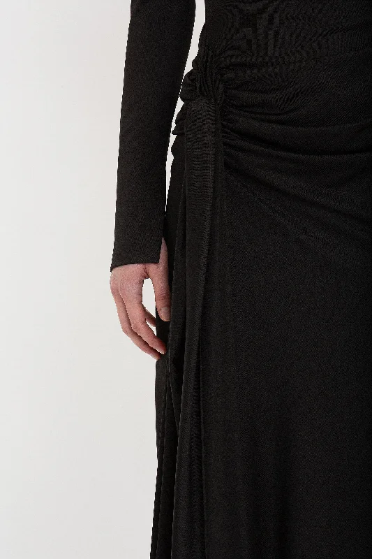 High Neck Asymmetric Draped Dress In Black