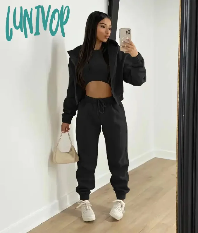 Lunivop Thick Fall Winter Clothes Drawstring Hood Sweatpants Casual Sports Wear Hoodie Joggers 3 Piece Woman Tracksuits 2024 New