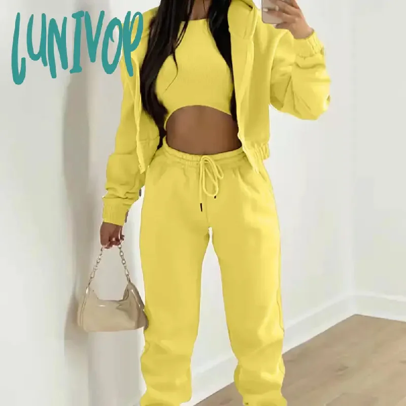 Lunivop Thick Fall Winter Clothes Drawstring Hood Sweatpants Casual Sports Wear Hoodie Joggers 3 Piece Woman Tracksuits 2024 New