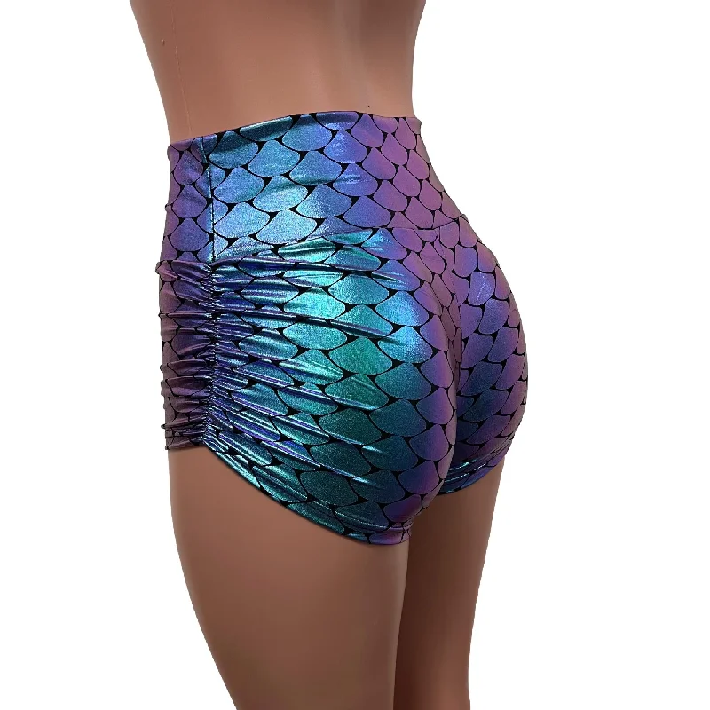 Mermaid Holographic Ruched Booty Shorts