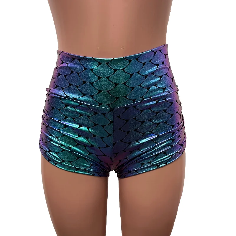 Mermaid Holographic Ruched Booty Shorts