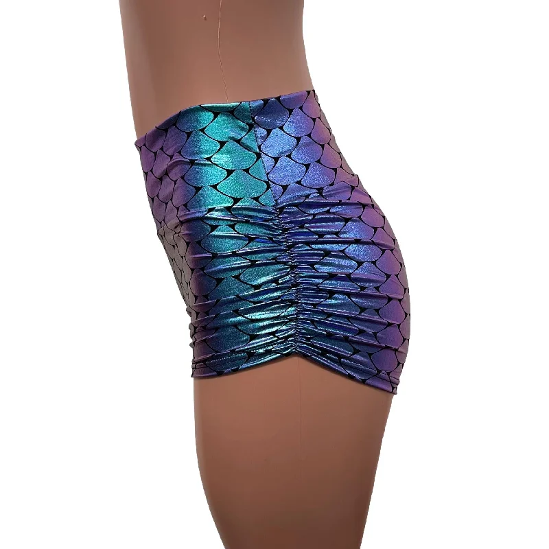 Mermaid Holographic Ruched Booty Shorts