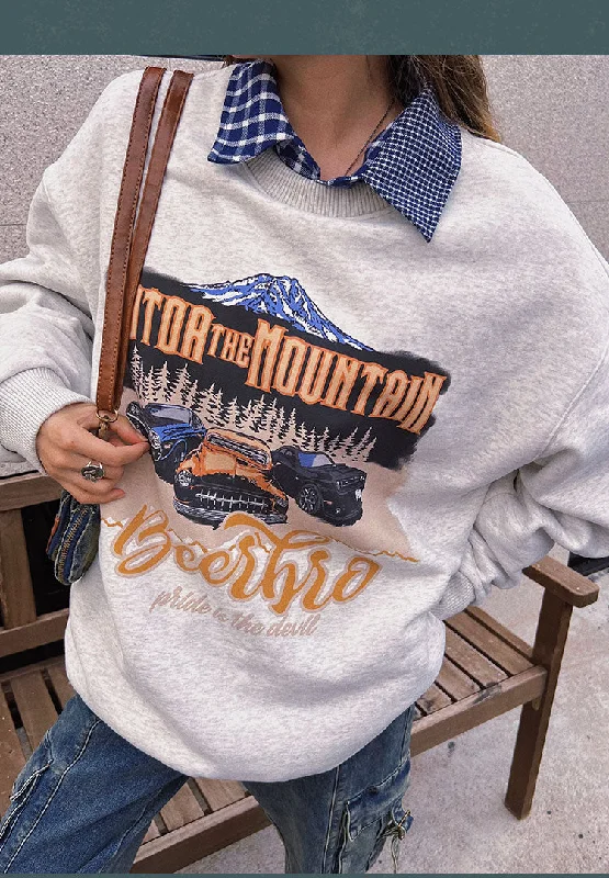 MOTOR THE MOUNTAIN Graphic Letter Print Solid Color Long Sleeve Sweatshirt