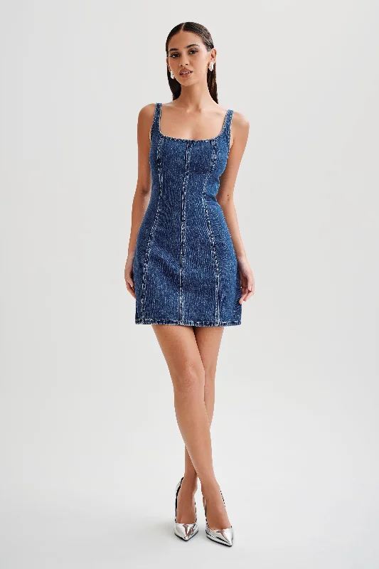 Rue Denim Mini Dress - Dark Blue