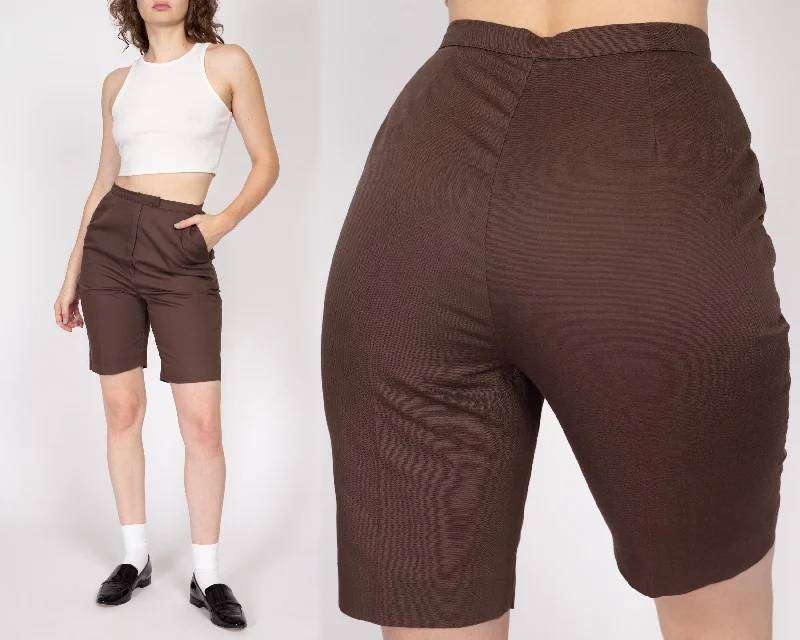 Small 70s Chocolate Brown High Waisted Curvy Fit Shorts 26.5""