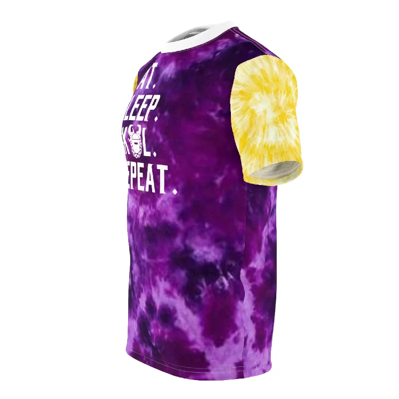 Unisex Cut & Sew Tee - Purple/Gold Tie-Dye - Eat. Sleep. Repeat.