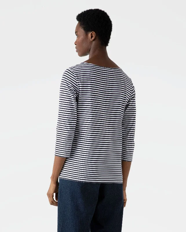 3/4 SLEEVE BOAT NECK T-SHIRT / WHITE NAVY