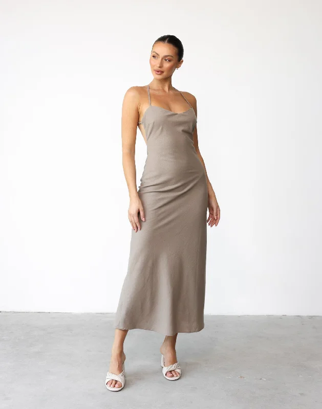 Haylie Linen Maxi Dress (Stone)