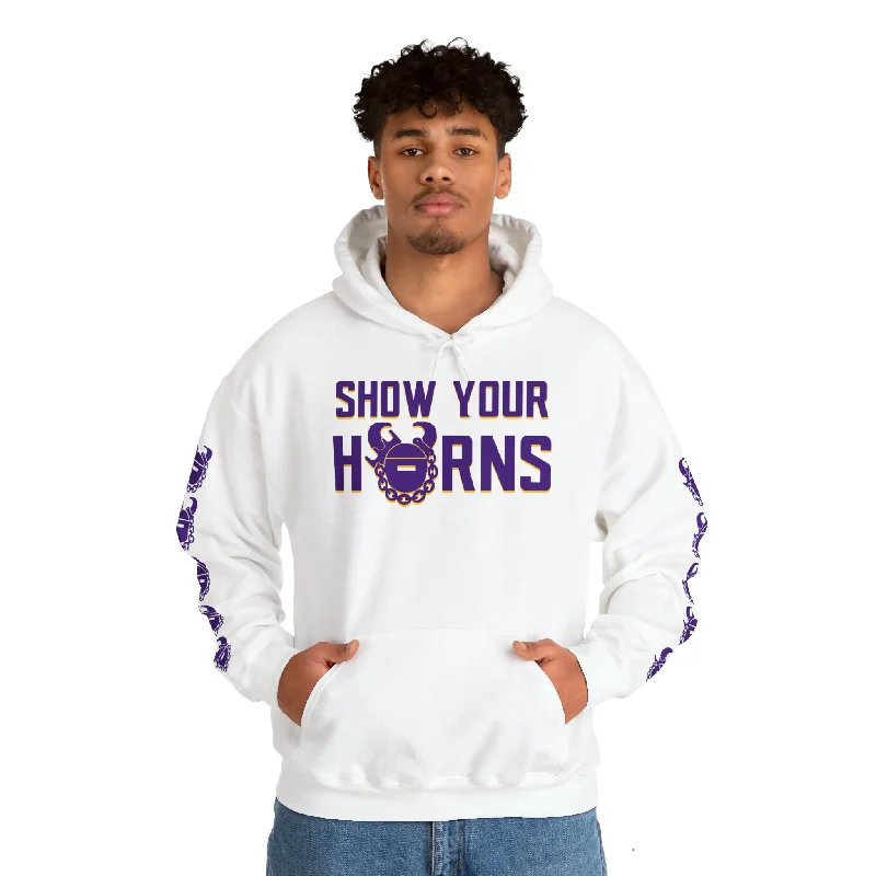 Unisex Heavy Blend™ Hooded Sweatshirt - Show Your Horns + Game Day Helmet (Sleeves)