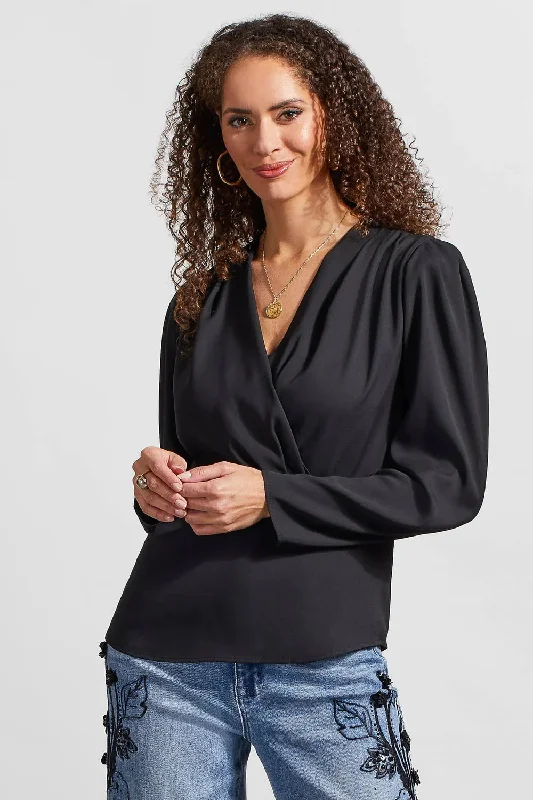 Tribal Pleated Satin Wrap Blouse