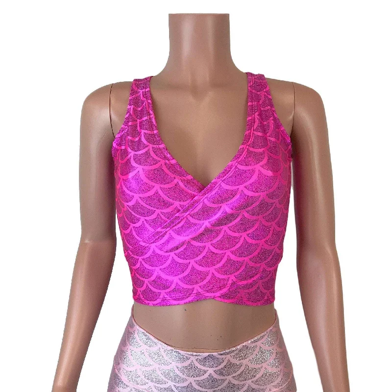 Crop Wrap Top - Hot Pink Mermaid - Choose Sleeve Length