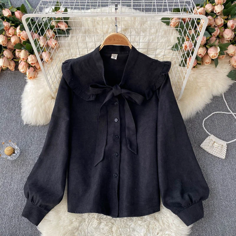 Cute lapel long sleeve top  264