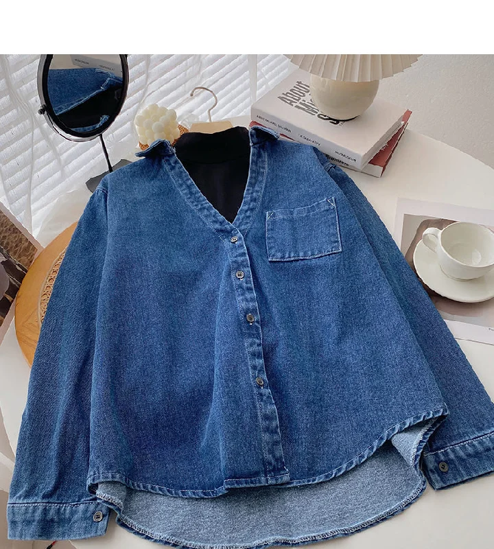 Denim Long sleeve design, stitching and thin shirt  6333