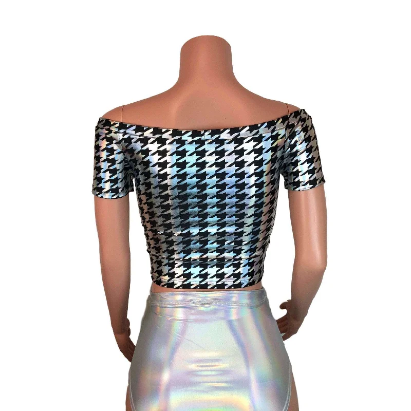 SALE - Cold Shoulder Top - Houndstooth Holographic