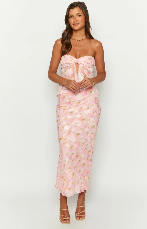 Jacqulin Pink Floral Strapless Top