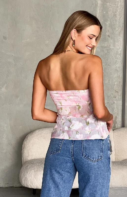 Jacqulin Pink Floral Strapless Top