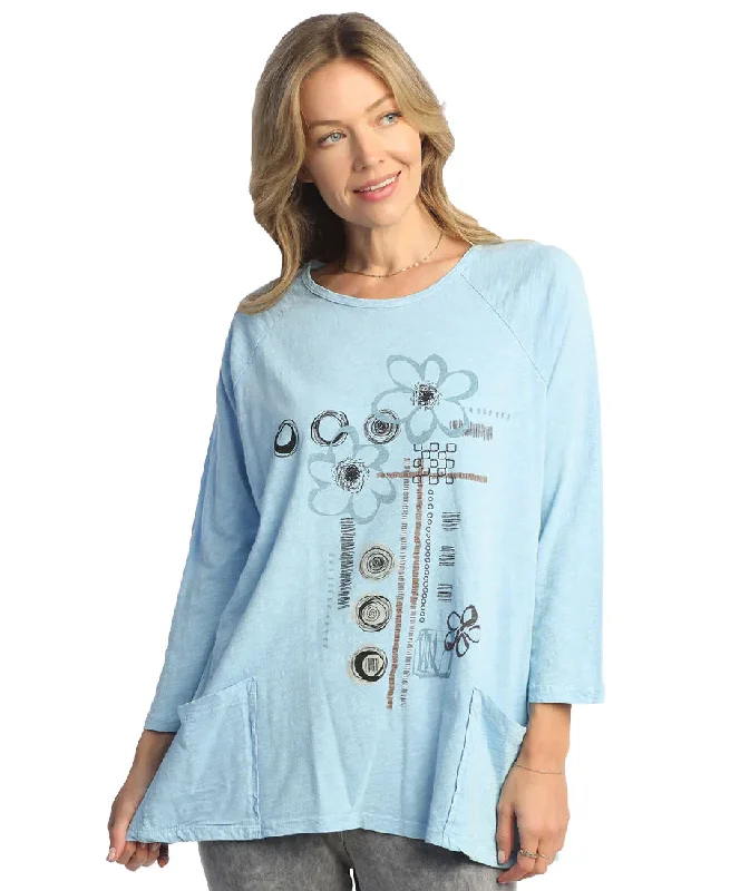 Jess & Jane M12-1933 -   Women's top -Blue  100% Cotton- Tunic w/ Pockets