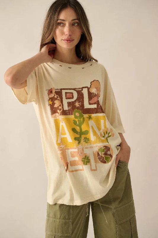 Planet Earth Vintage-Wash Distressed Graphic Tee