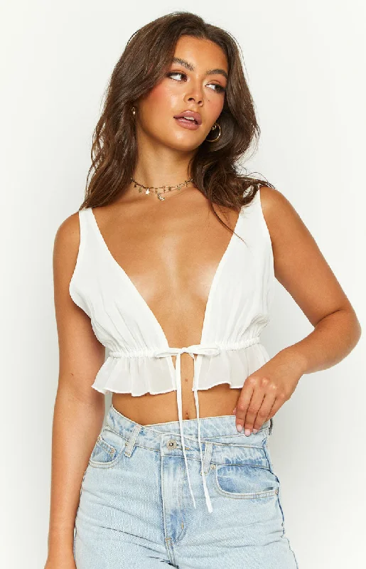 Poppy White Crop Top