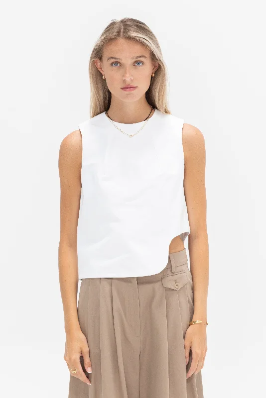 Sleeveless Sculpted Top, White