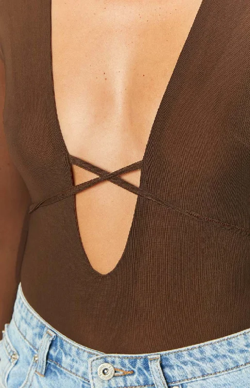 Whimsi Brown Mesh Long Sleeve Bodysuit