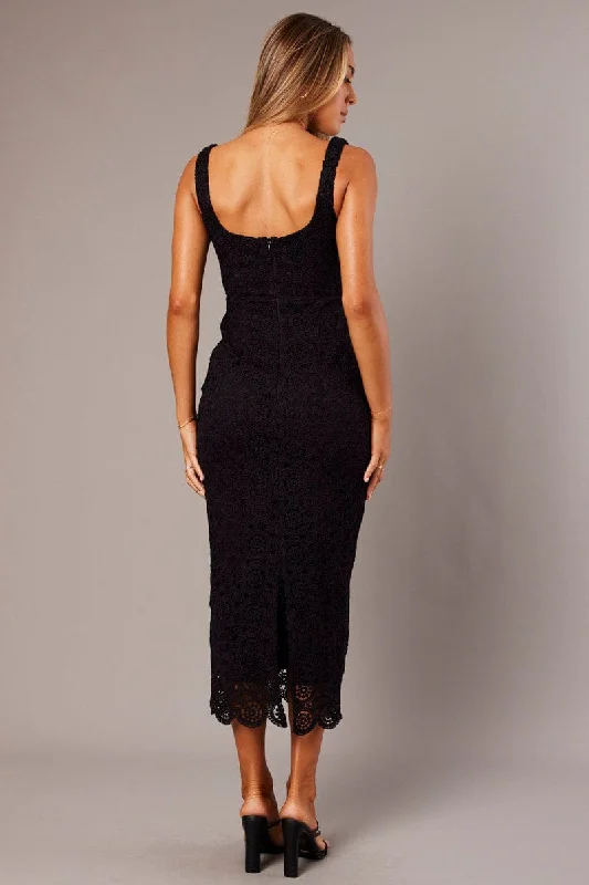 Black Midi Dress Sleeveless Lace