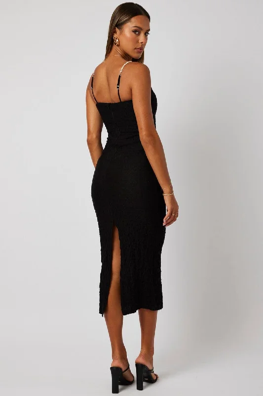 Black Textured Bodycon Dress