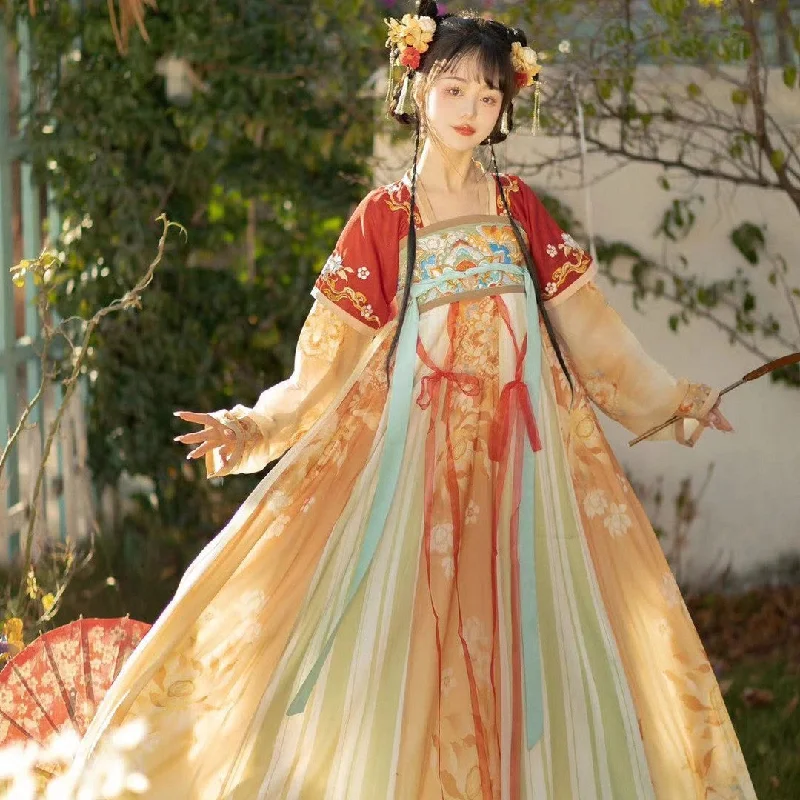 Floral Embroidery Tang-Style Hanfu Dress Wide Sleeves Cosplay