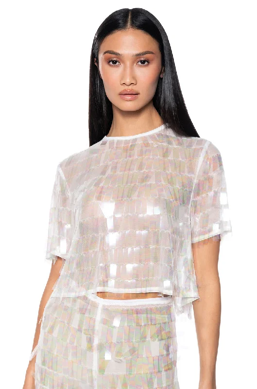 IMPRESS ME IRIDESCENT SHORT SLEEVE SEQUIN TOP